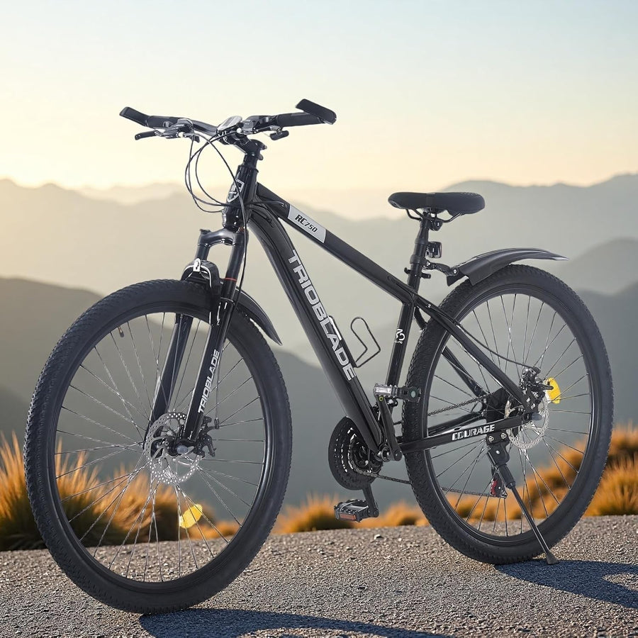 26" Black Mountain Bike 21-Speed Dual Disc Brakes Aluminum Frame Adult MTB