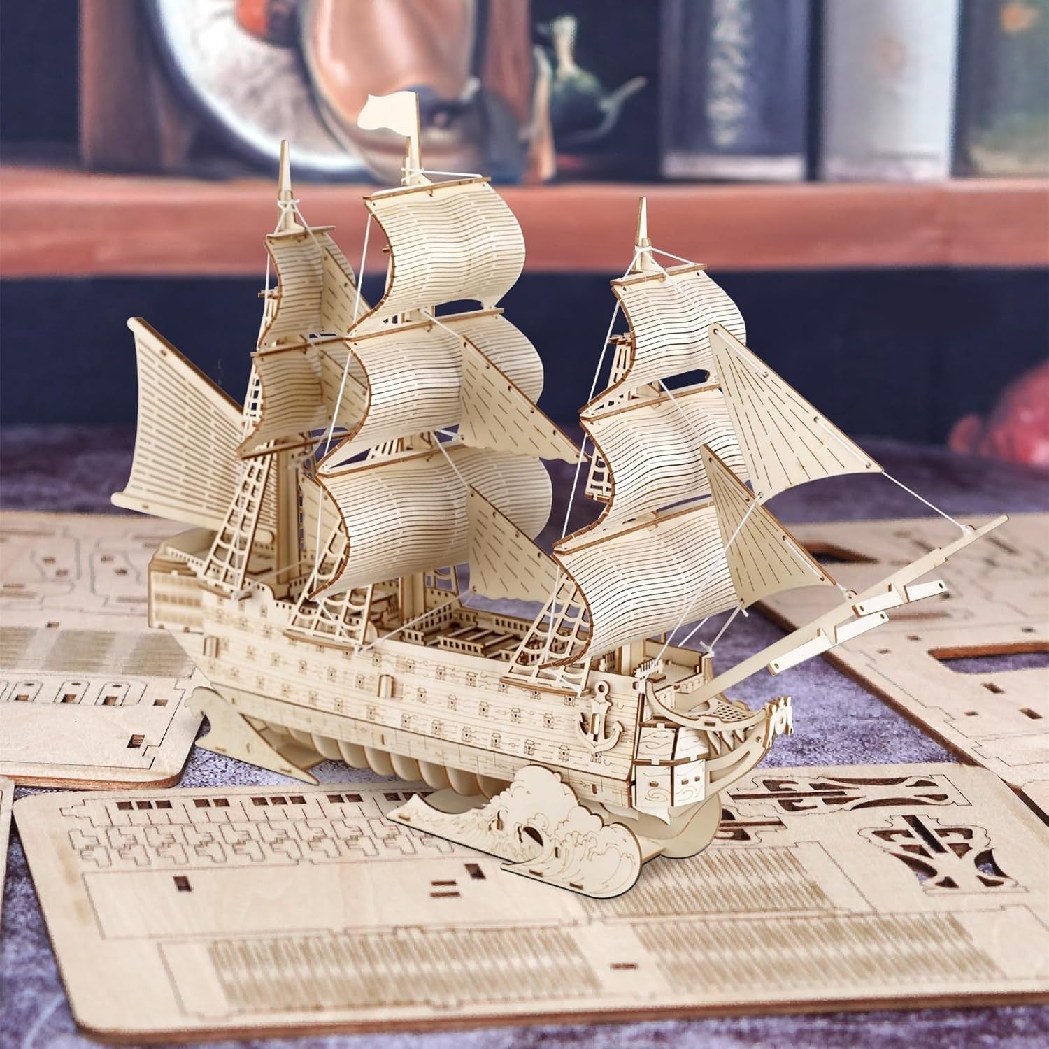 3D Wooden Sailing Ship Puzzle Model Kit for Adults – DIY Craft Decor