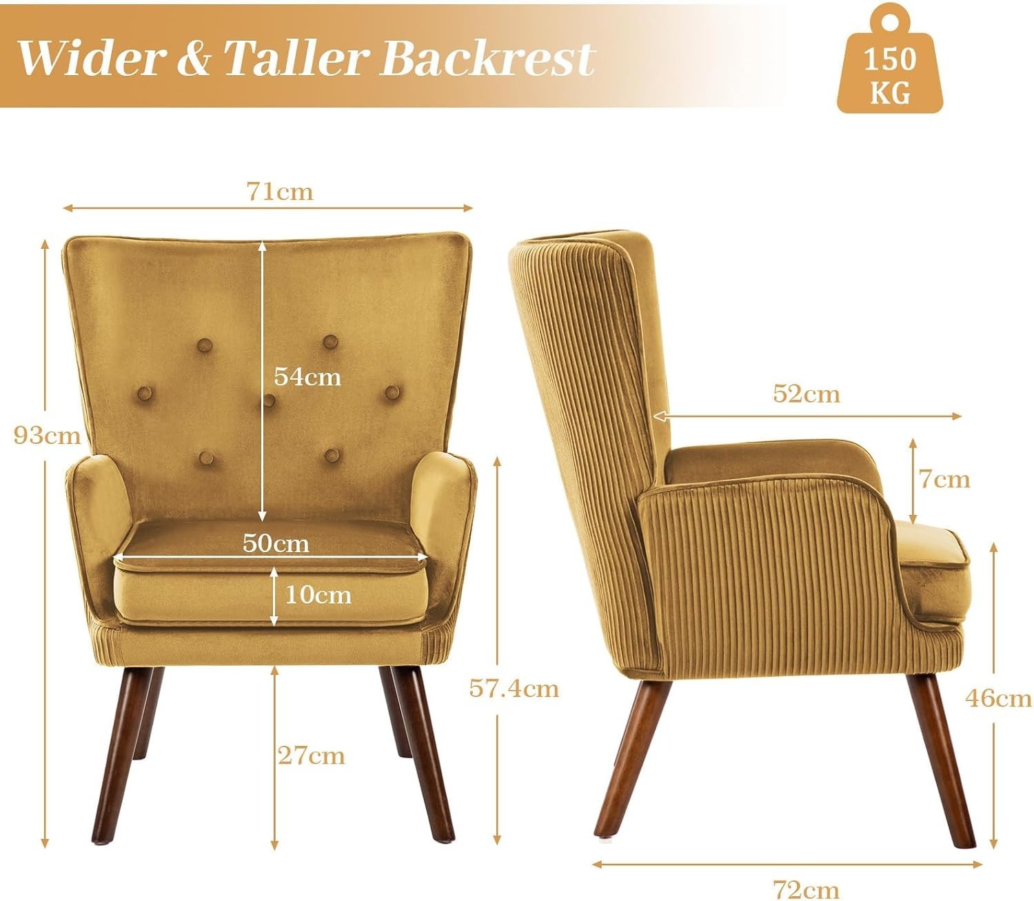 Velvet Accent Chair Armchair Wingback Comfy Seat Reading Lounge Yellow