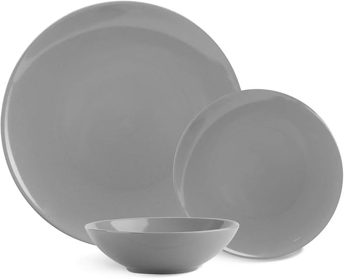18pc Stoneware Dinnerware Set Grey Plates Bowls Service for 6