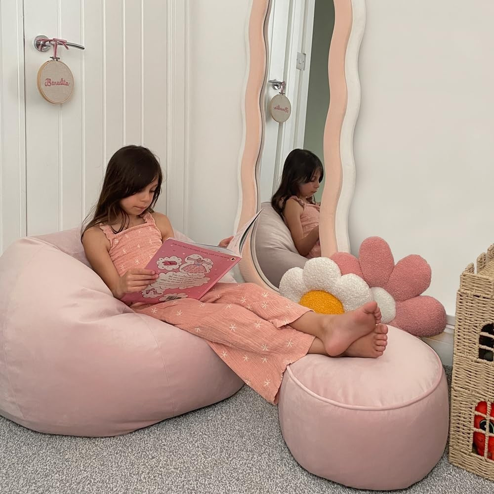 Kids Plush Velvet Bean Bag Chair Soft Machine Washable Luxury Playroom Seat