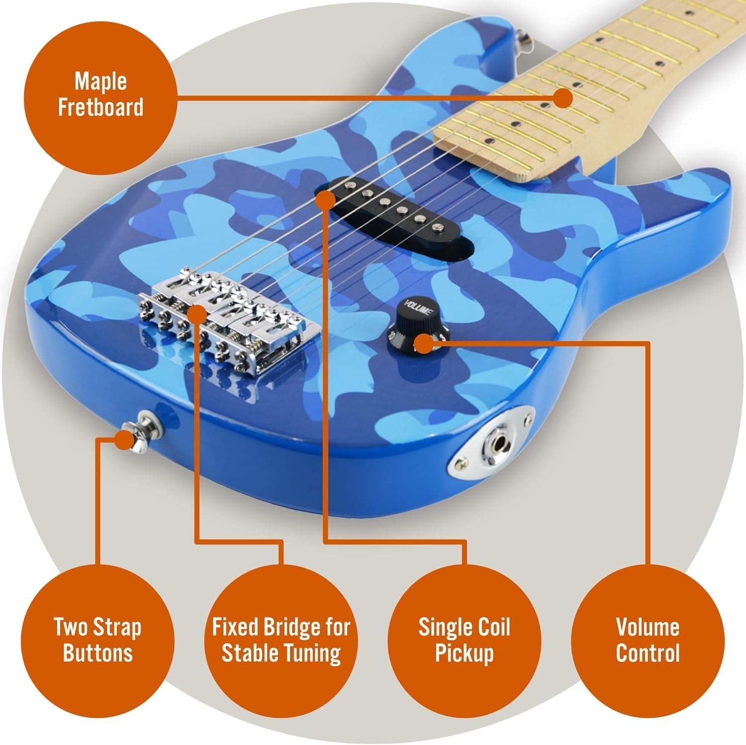 1/4 Size Kids Electric Guitar Starter Kit w/ Amp Blue Camo