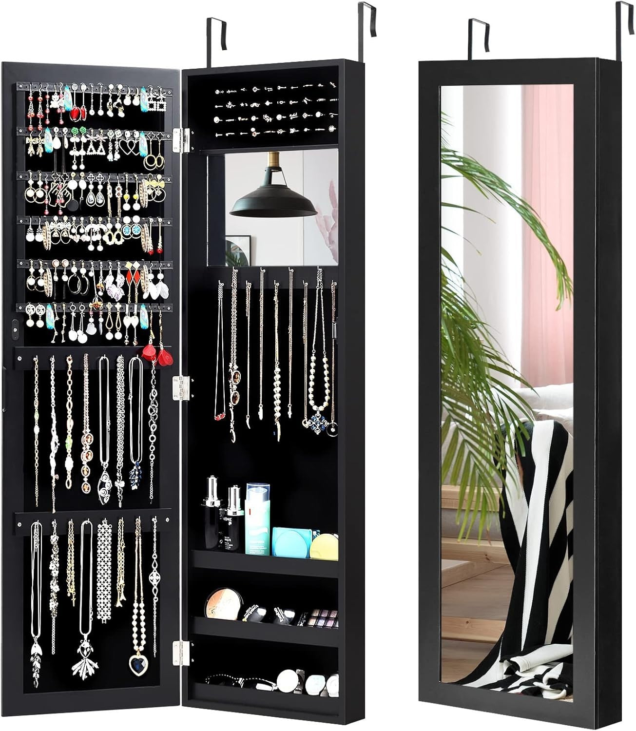 Wall Mounted Jewelry Cabinet Full Length Mirror Door Hanging Organizer