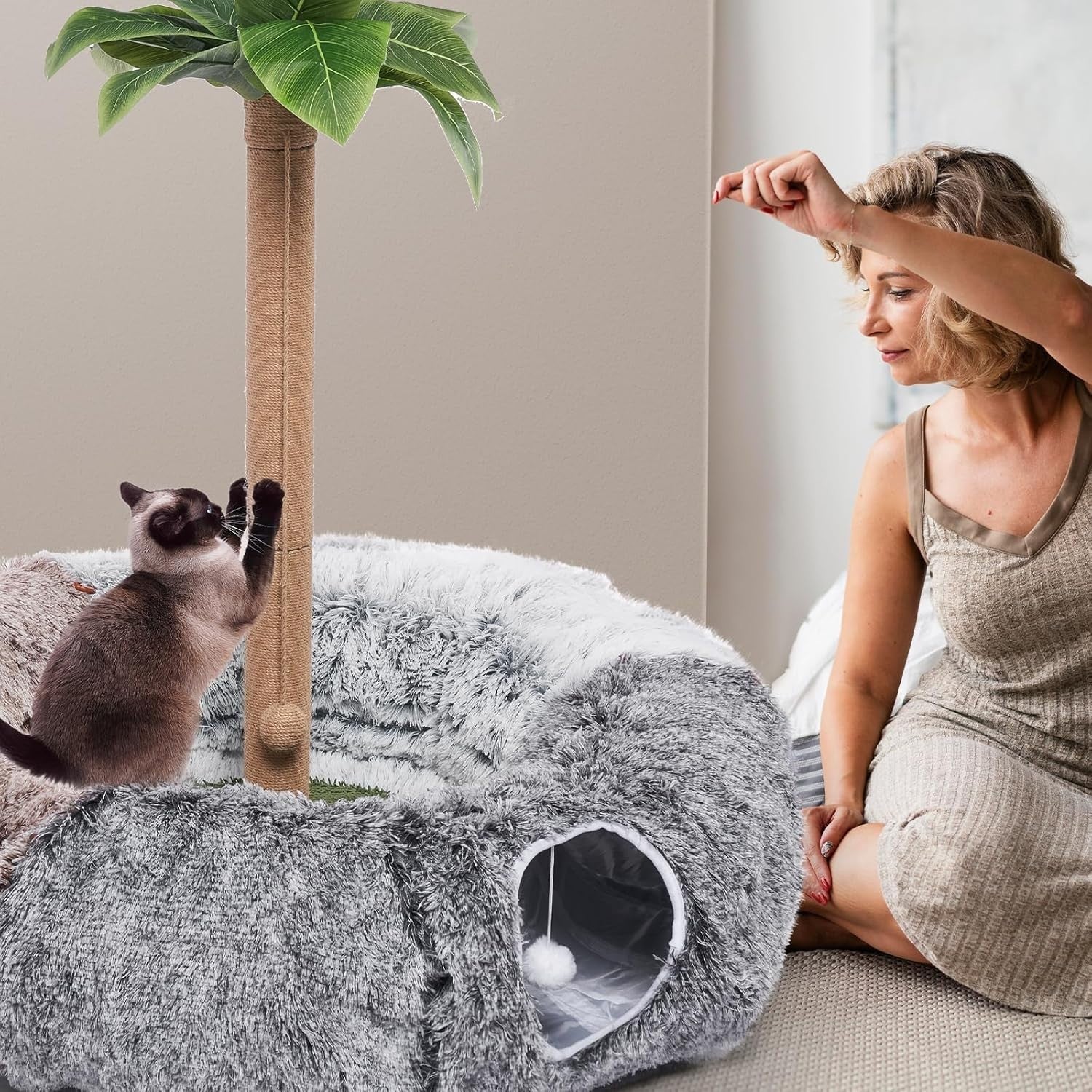 Extra Large Cat Tunnel Bed Donut Foldable Play Tunnel w Toy Set