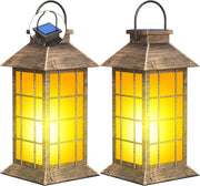 anyperfect 2-Pack Solar Lanterns Flickering Flame 13" Bronze-Grid Glass Outdoor
