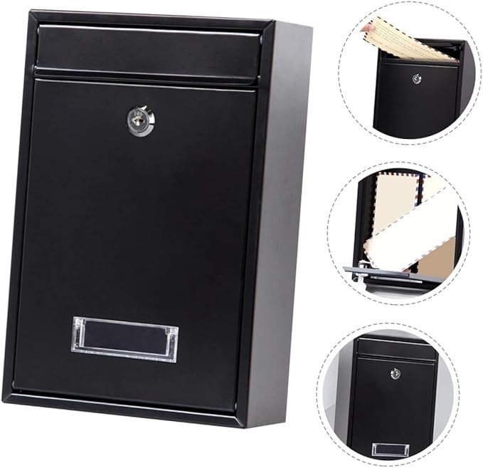 Wall Mounted Mailbox Black Iron Outdoor Post Box Modern Design 32x21cm