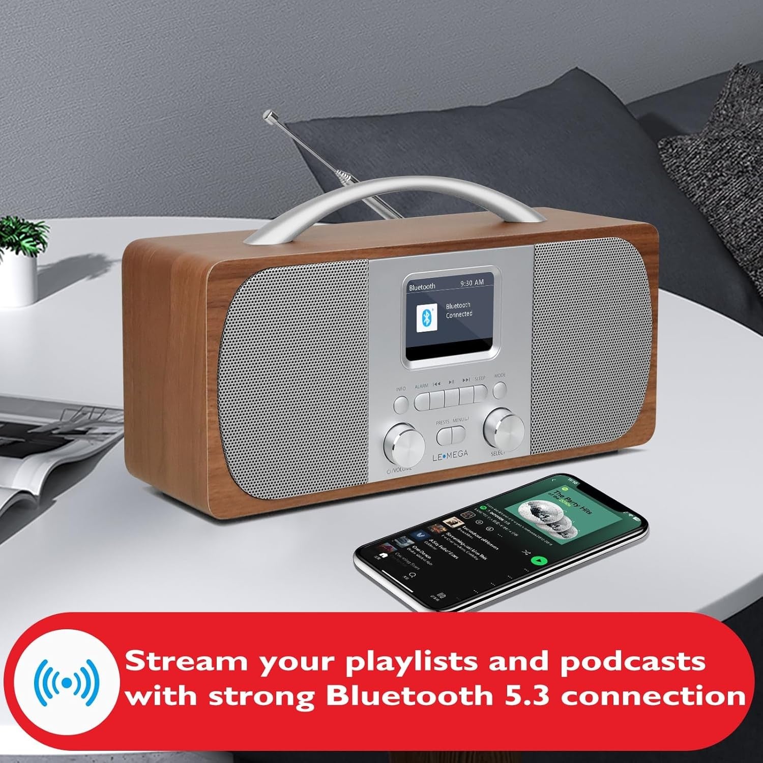 DAB DAB+ FM Digital Radio Bluetooth Dual Alarm Stereo Wood Cabinet