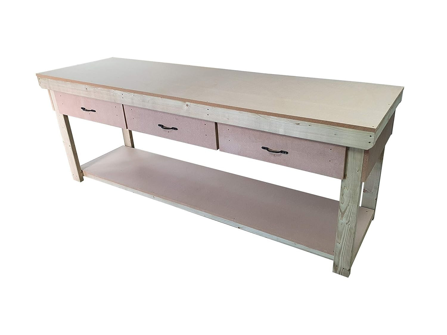 Heavy Duty Wooden Workbench 7ft 18mm MDF Top 3 Drawers Garage Industrial