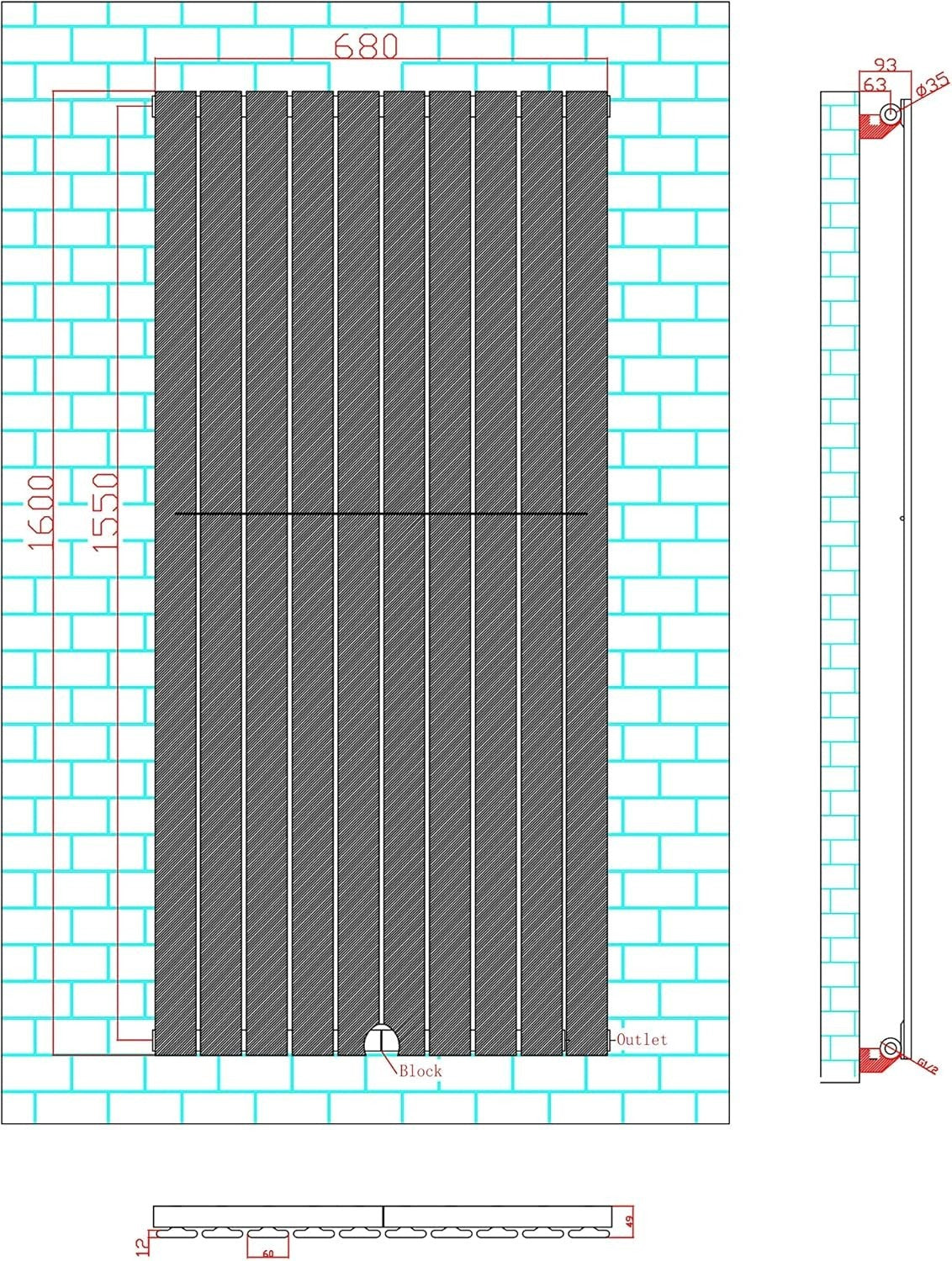 Modern Flat Panel Radiator Anthracite 1600x680mm Single Central Heating