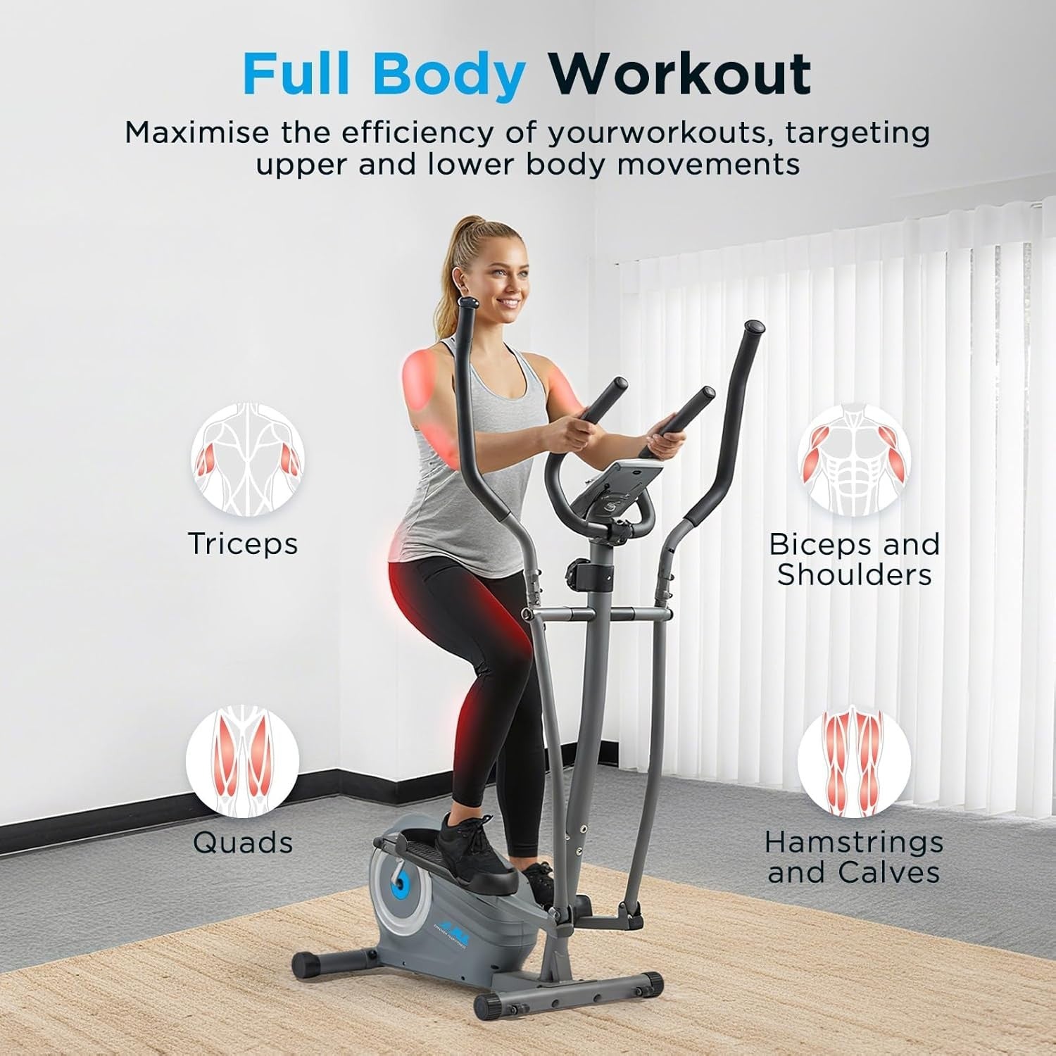 Compact Upright Elliptical Cross Trainer, 8-Level Magnetic Resistance, Full Body