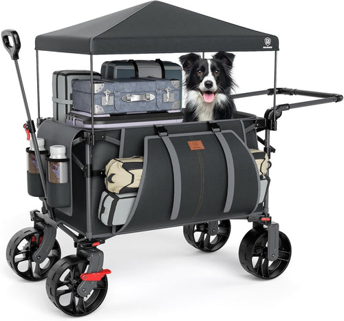 225L Folding Camping Wagon Trolley Heavy Duty Garden Cart Canopy Terrain