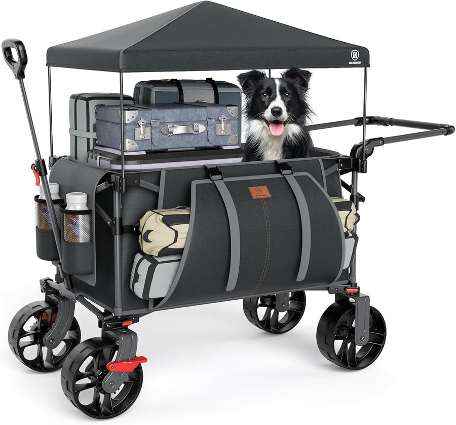 225L Folding Camping Wagon Trolley Heavy Duty Garden Cart Canopy Terrain
