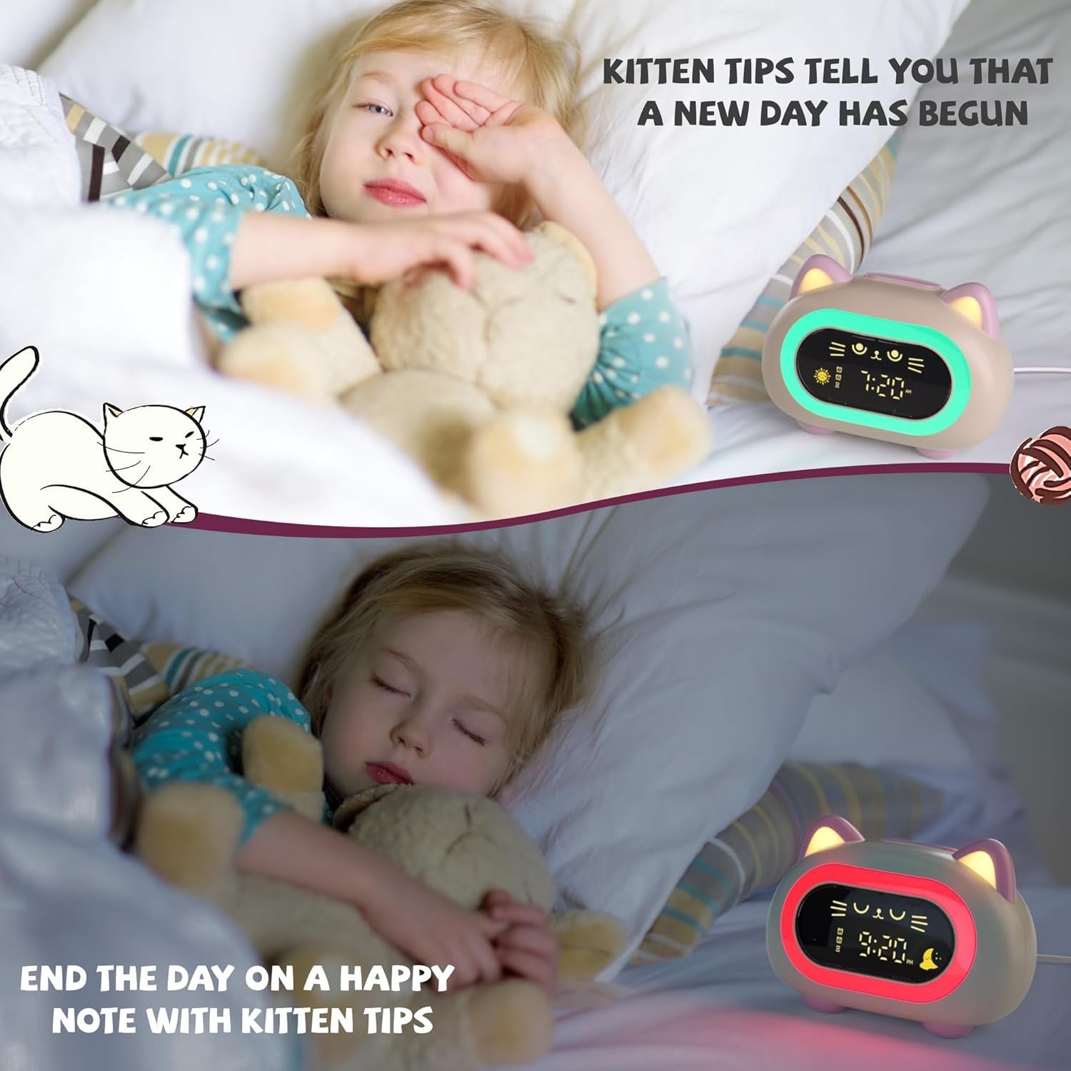 Kids Alarm Clock Sleep Training Night Light Dual Alarm Snooze LED
