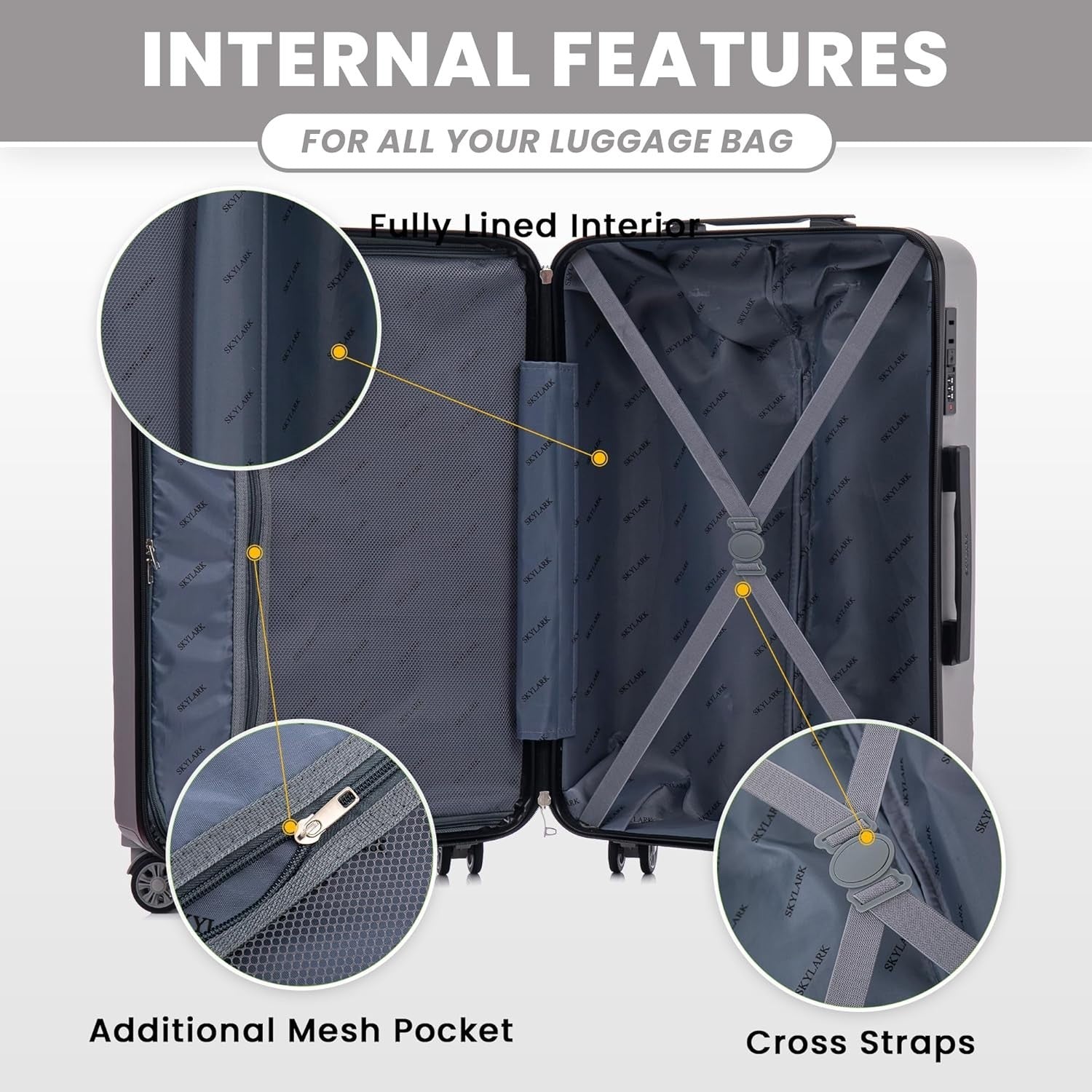 24 Inch Medium Hard Shell Suitcase ABS Lightweight 4 Spinner Wheels 66L