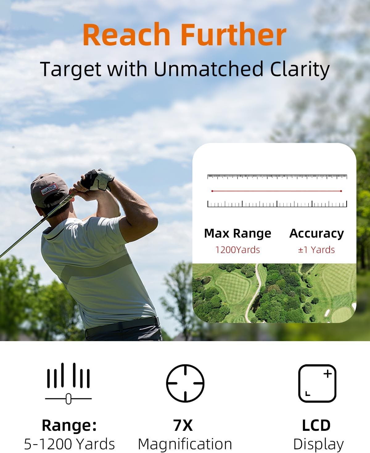 Golf Rangefinder 1200Y Laser 7X Magnification Waterproof Rechargeable Camo
