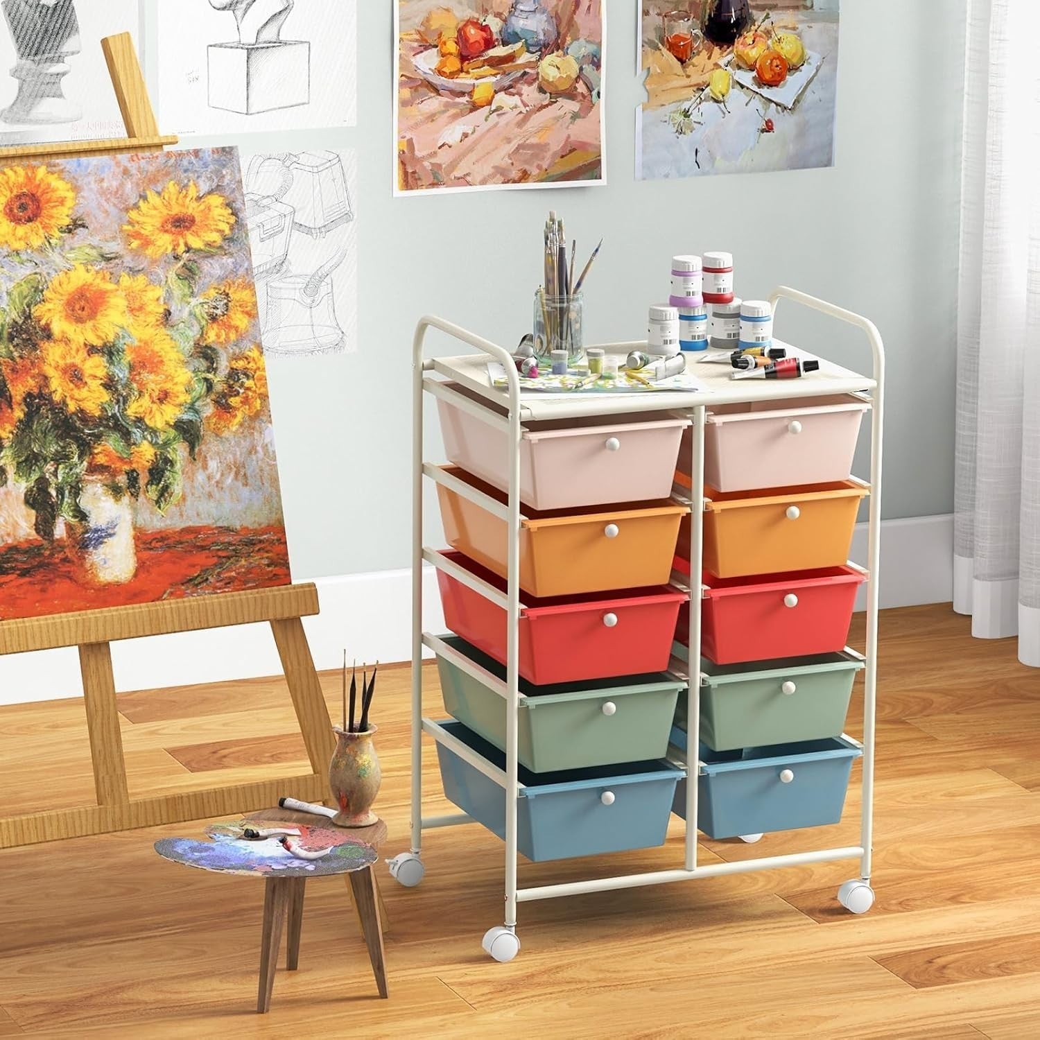 10 Drawer Rolling Storage Cart Mobile Organizer Trolley Lockable Wheels