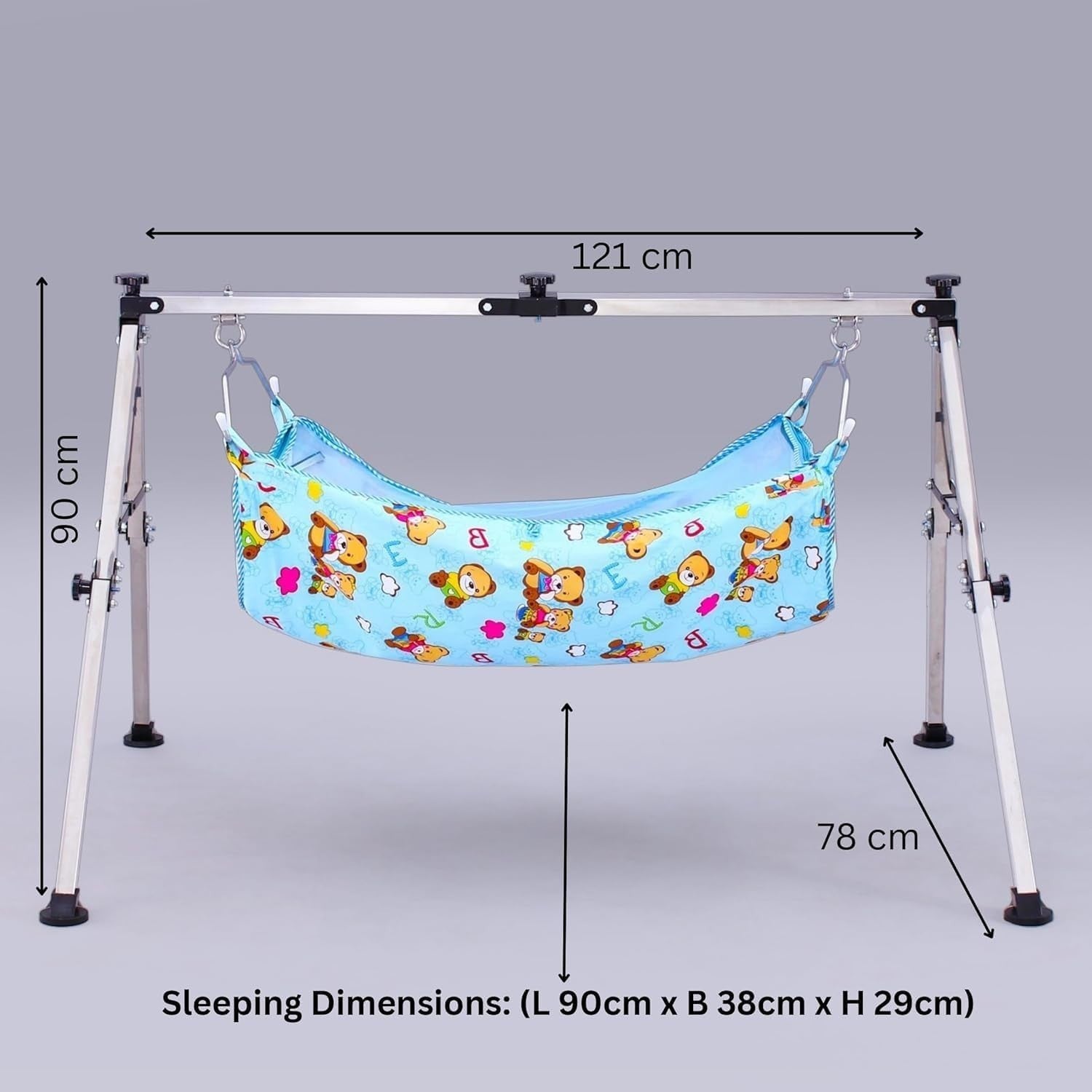 Foldable Baby Cradle Swing Stainless Steel Frame with Storage Bag Portable
