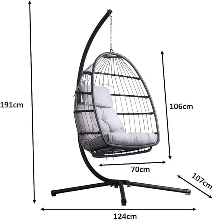 Foldable Rattan Hanging Egg Chair with Stand – Indoor Outdoor Swing Seat