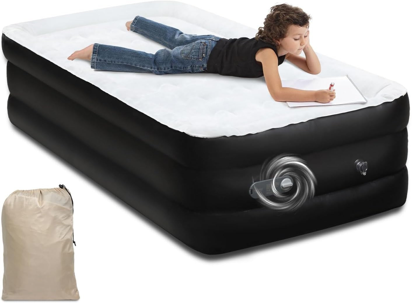 Single Air Bed with Built-in Pump, Inflatable Mattress 190x100x46