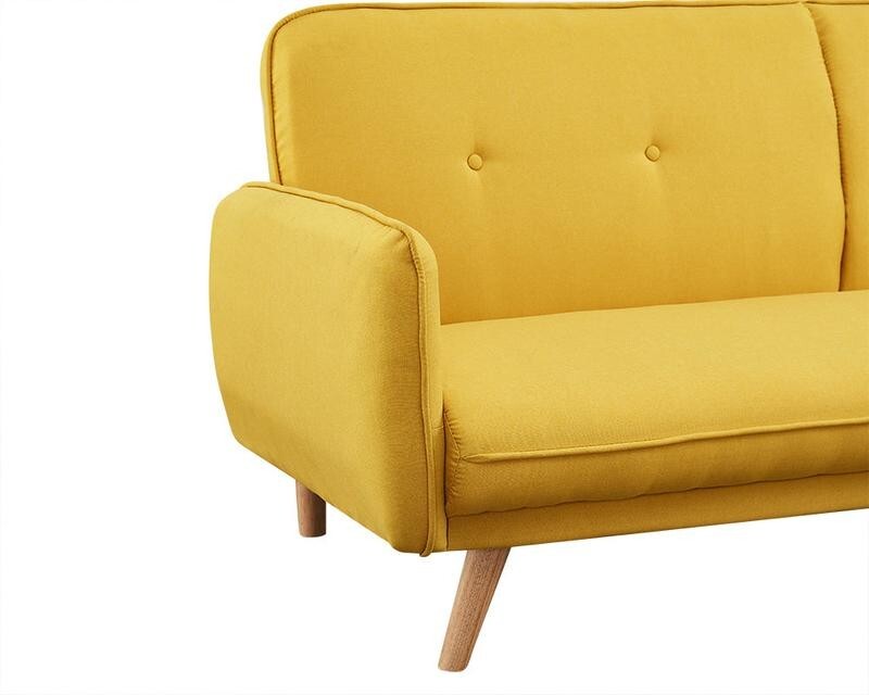 3 Seater Mustard Sofa Bed Tufted Back Clic Clac Fabric Wooden Legs