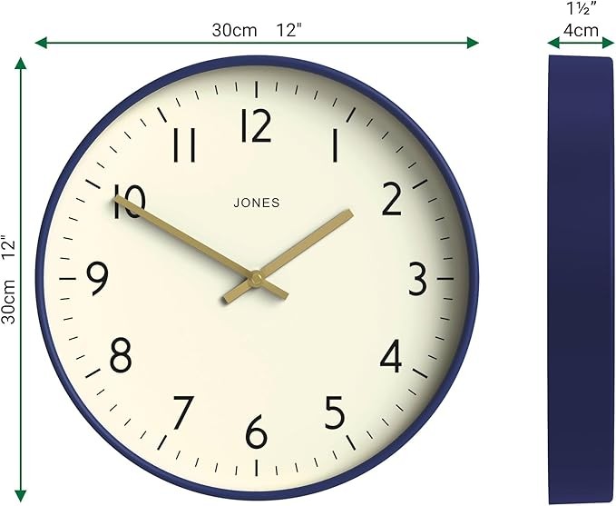Modern 30cm Wall Clock Dark Navy Blue Silent Non-Ticking Easy Read Home Office