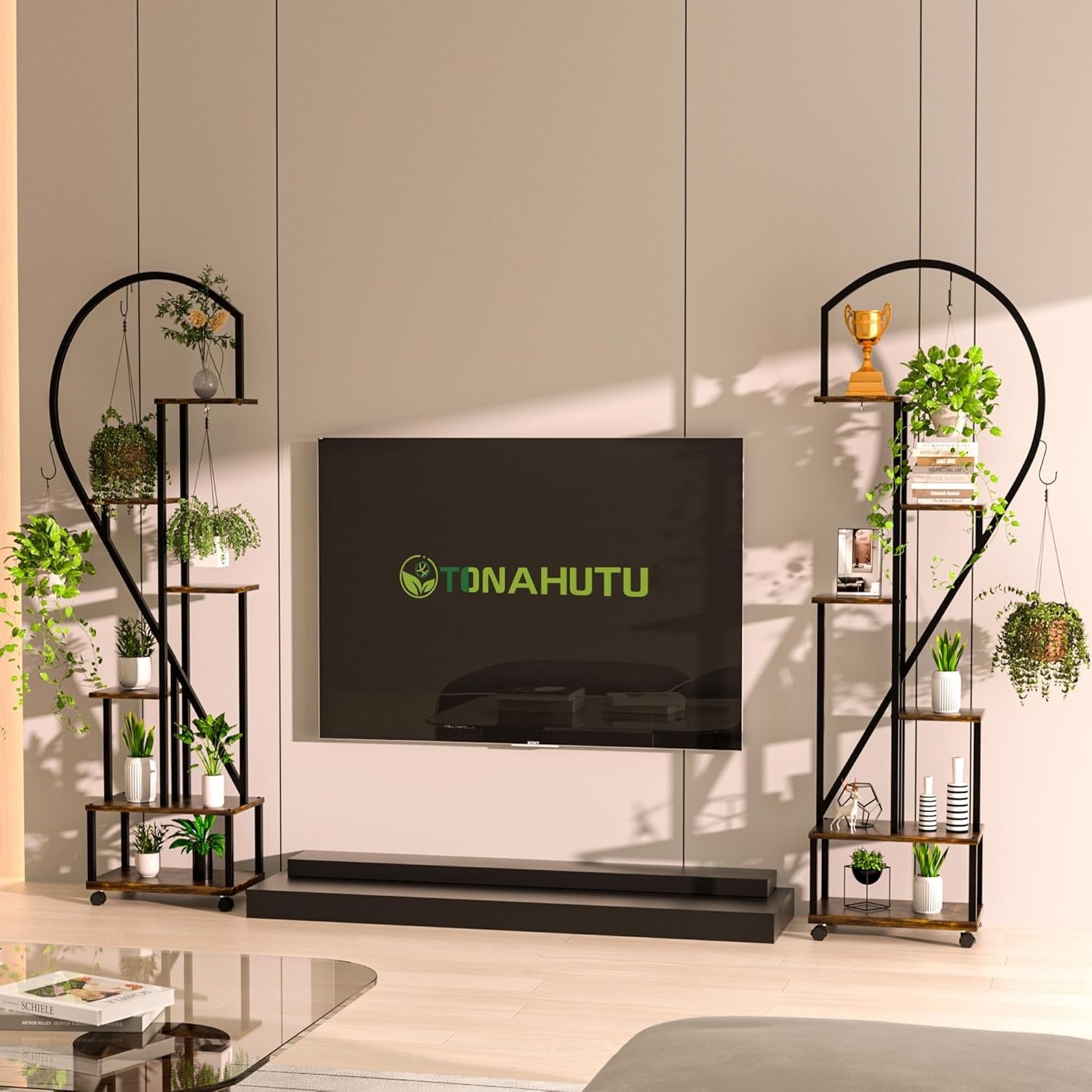 71in Half Moon Metal Plant Stand 6 Tier Tall Flower Shelf Indoor Outdoor Rack
