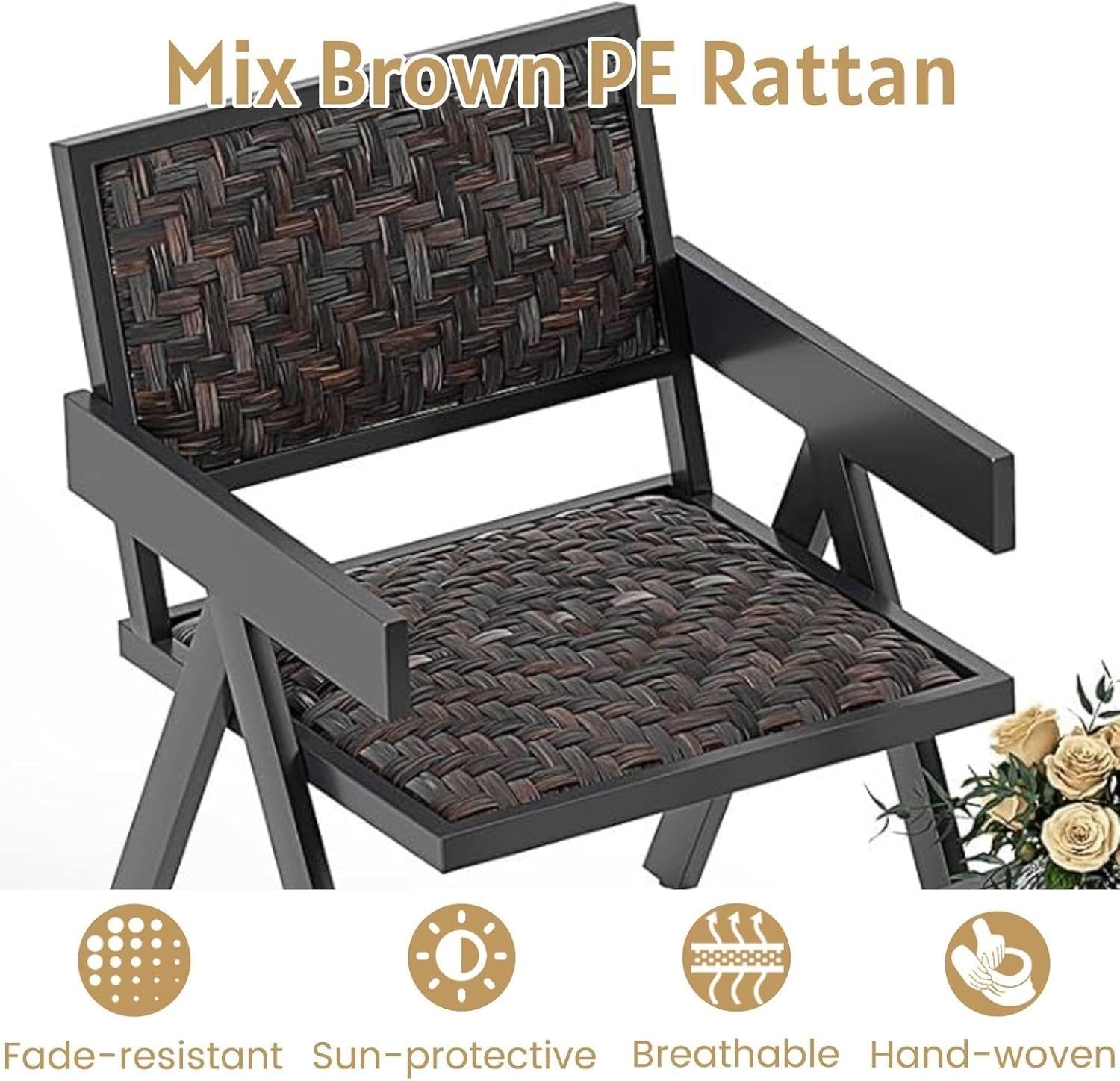 Compact Outdoor Rattan Bistro Set Quick-Dry Chairs Coffee Table Patio