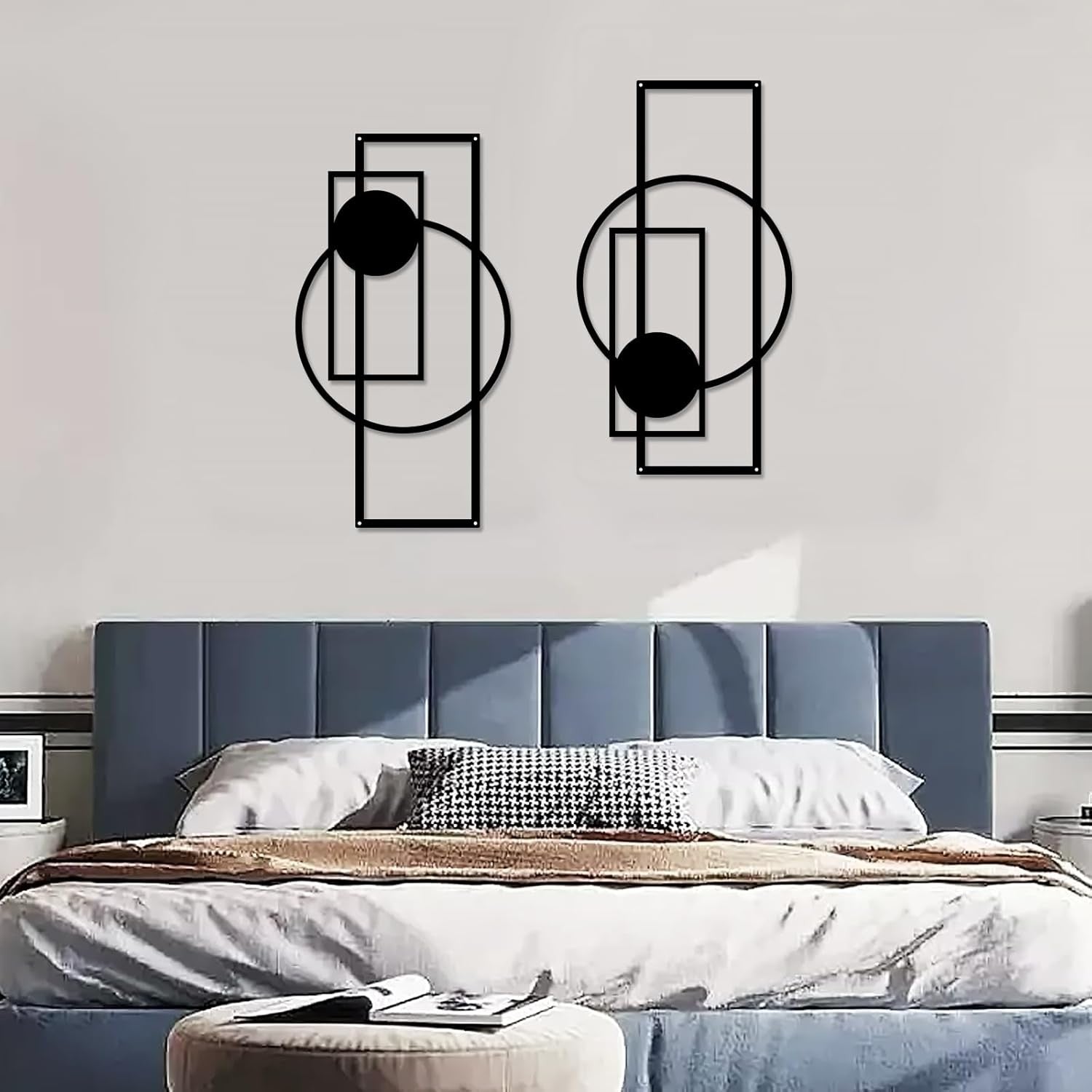 2PC Black Metal Wall Art Geometric Minimalist Decor Set
