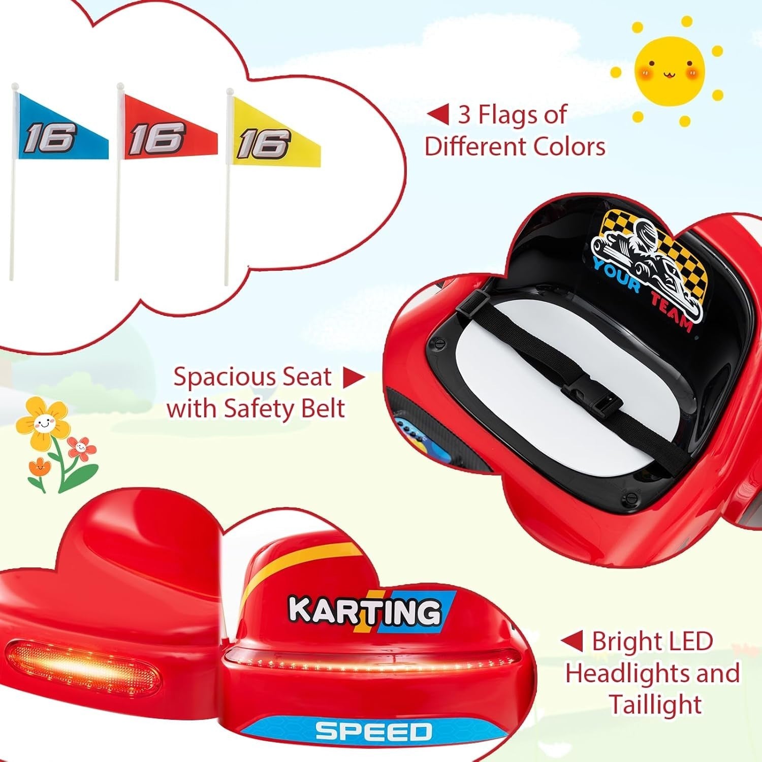 Kids Electric Go Kart 12V Ride On Car Remote Control LED Music Red