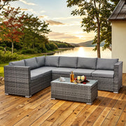 6 Seater Rattan Corner Sofa Set Patio Garden Furniture with Glass Table