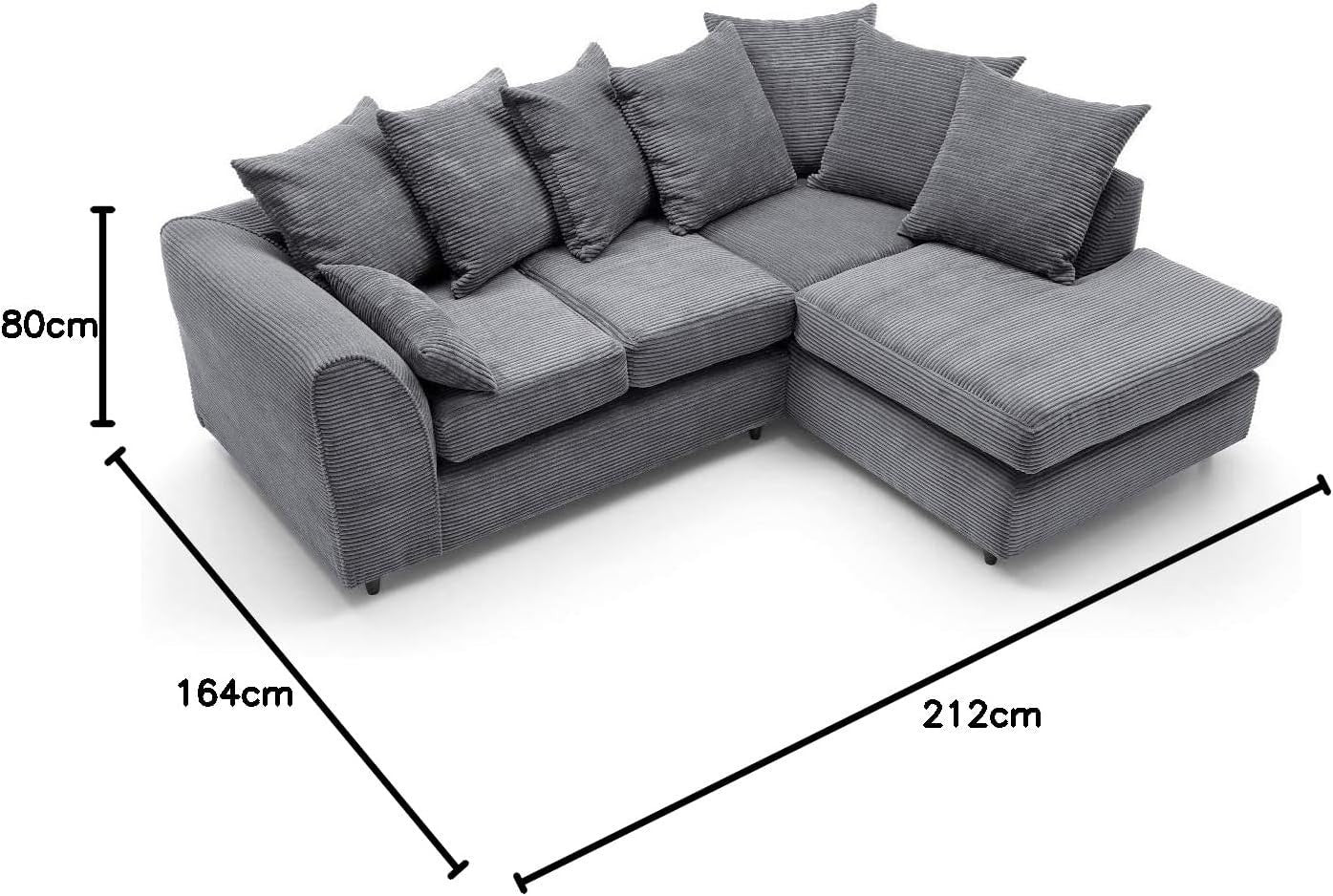 Luxury Jumbo Cord L Shaped Corner Sofa Grey Deep Cushioned 4 Seater