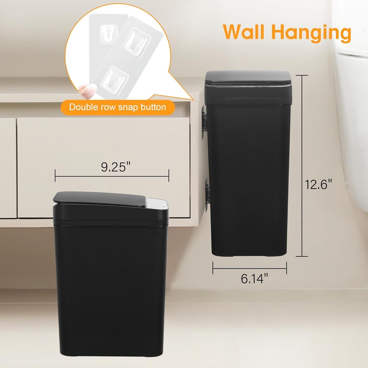 2 Pack 2.6 Gallon Touchless Motion Sensor Trash Can Black