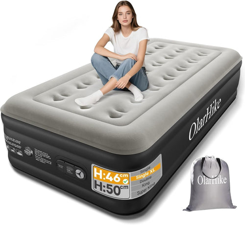 Inflatable Air Mattress Single XL with Built-In Pump, Flocked, 46cm High