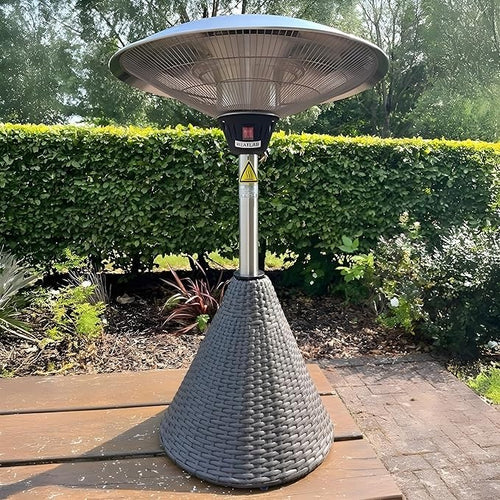 Outdoor Infrared Tabletop Heater 2.1kW Rattan Base IP44 Patio Light & Heat
