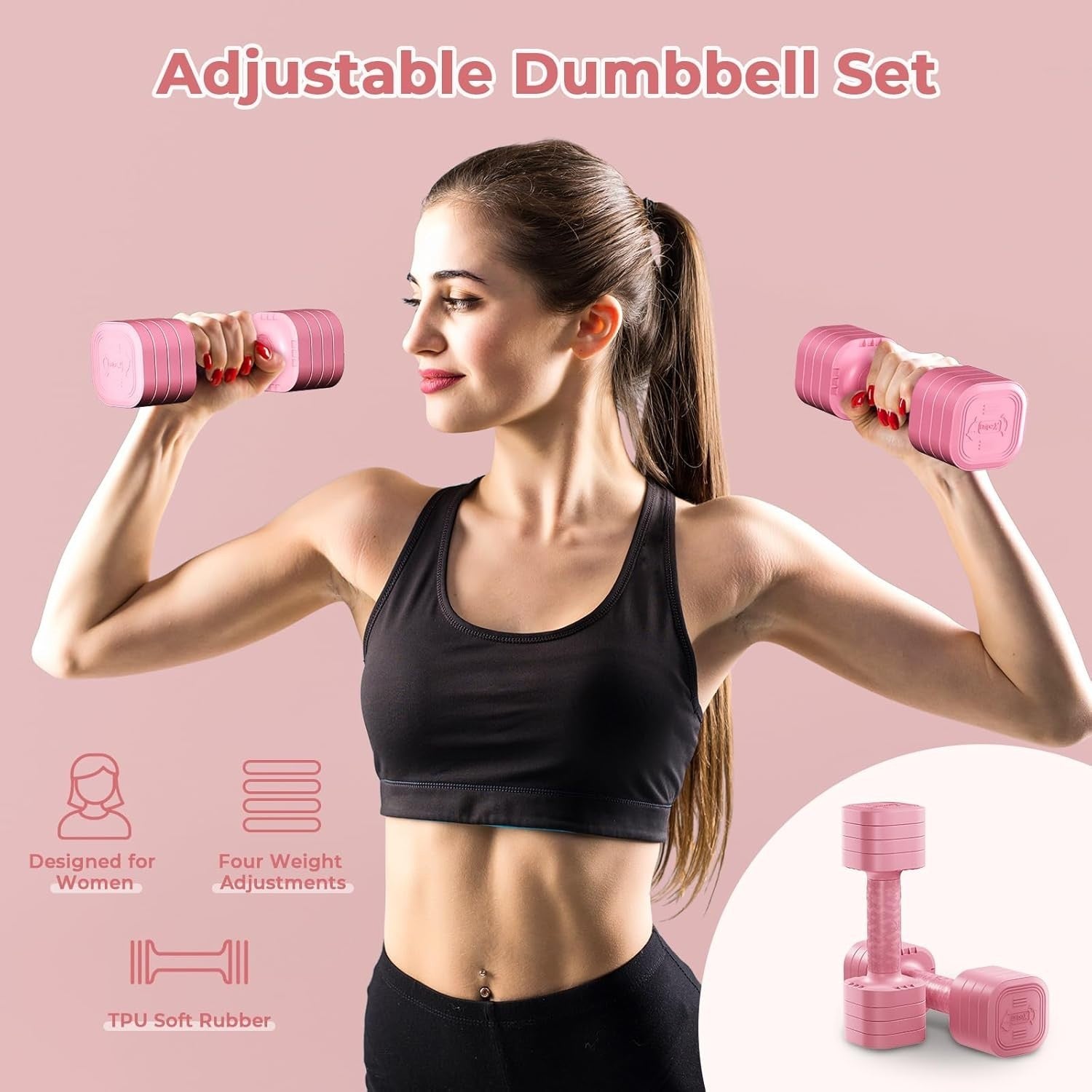 Adjustable Dumbbells Pair 2.5KG 4-in-1 Non-Slip Compact Home Gym