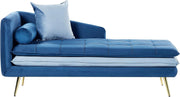 Left Hand Blue Velvet Tufted Chaise Lounge Thick Cushions Living Room