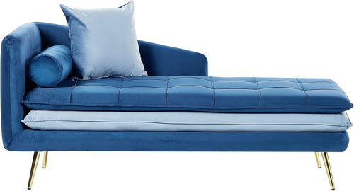 Left Hand Blue Velvet Tufted Chaise Lounge Thick Cushions Living Room