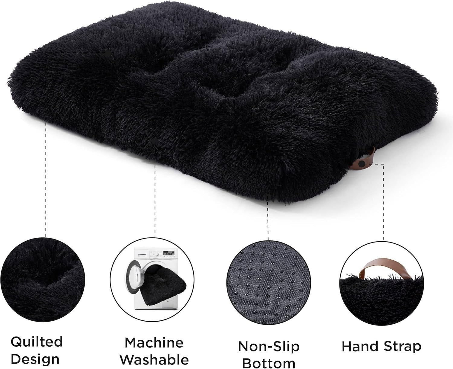 XL Fluffy Dog Crate Bed Washable Anti Slip Anxiety Cushion 104x69cm Black
