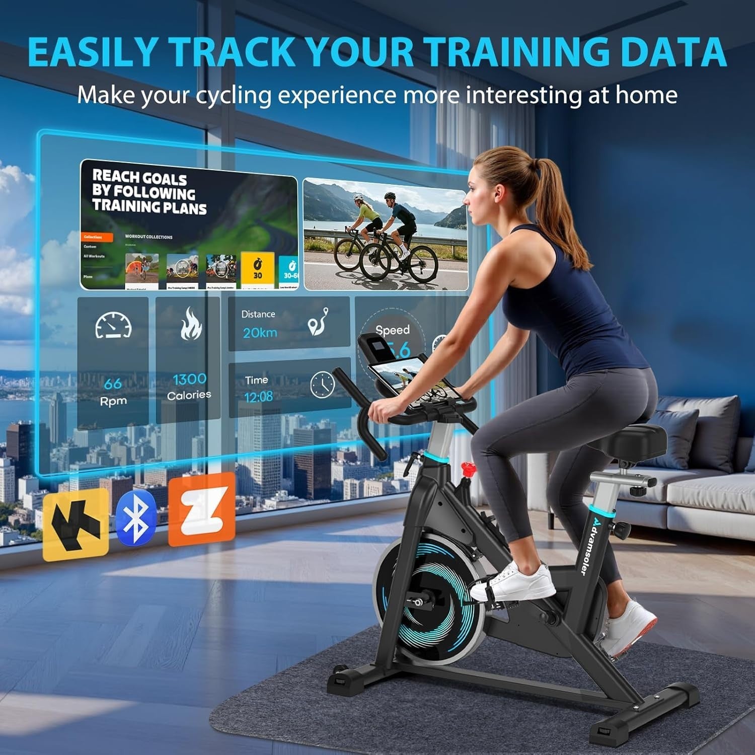 Smart Bluetooth Indoor Spin Bike w/ LCD Display, App Sync, 16kg Flywheel 350lb