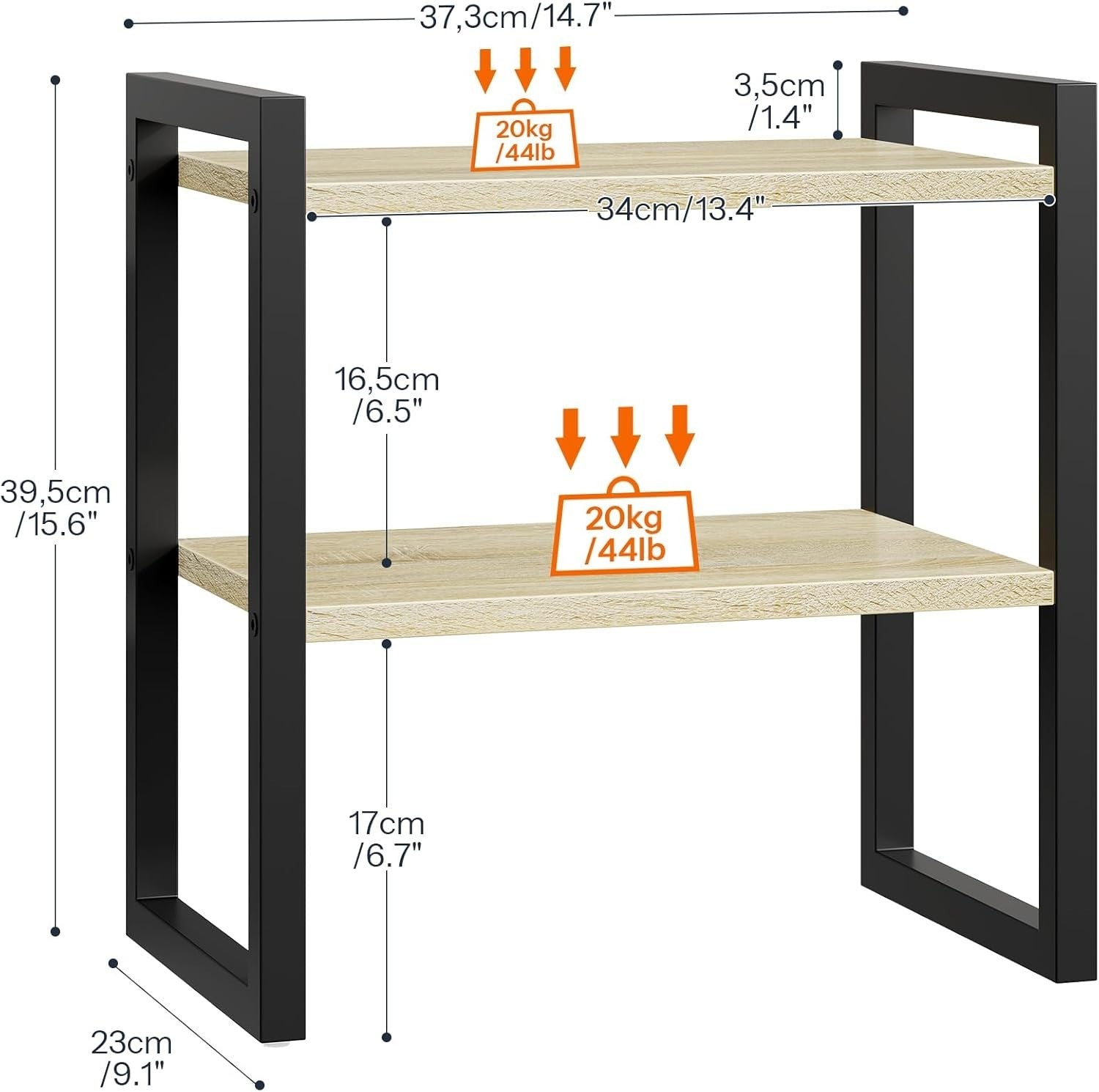 2-Tier Black & Natural Desk Shelf Desktop Bookshelf Organizer for Office & Home