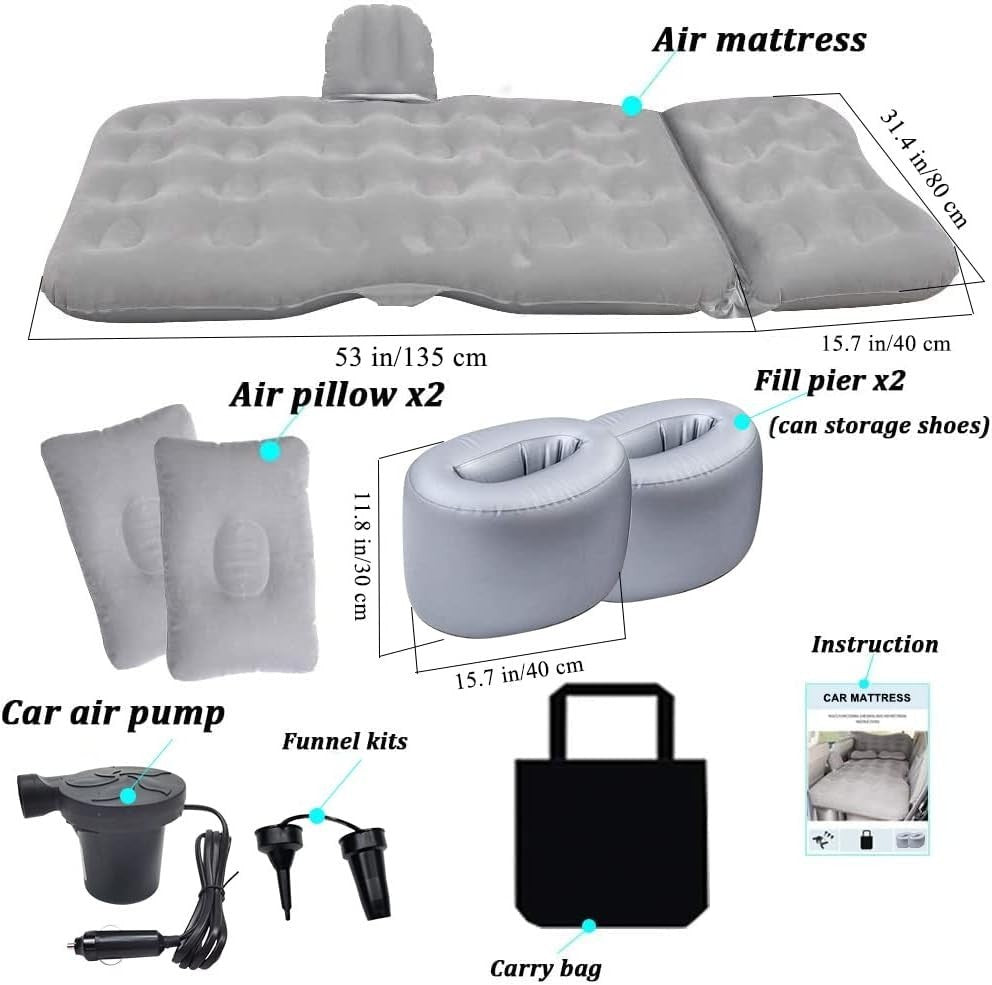 Inflatable Car Air Mattress Travel Bed with Pump & Pillows – SUV/Sedan