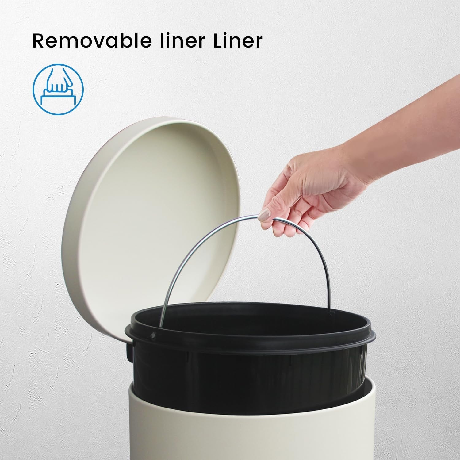 30L Round Stainless Steel Pedal Bin Soft Close Kitchen Cream