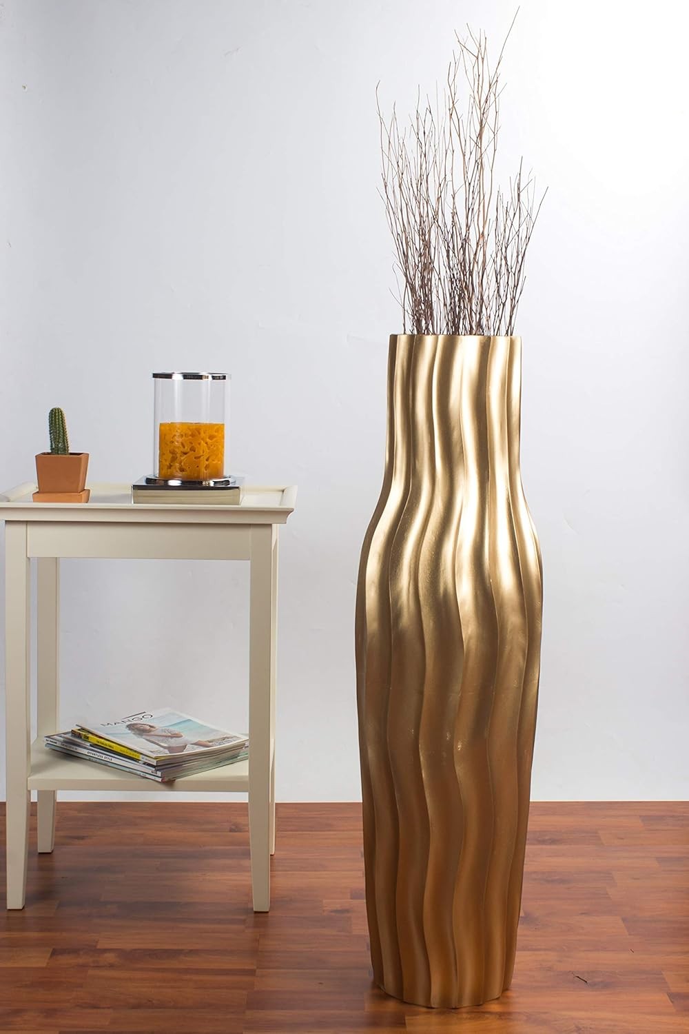 Large Gold Floor Vase 85cm Tall Farmhouse Decorative Vase for Pampas Grass