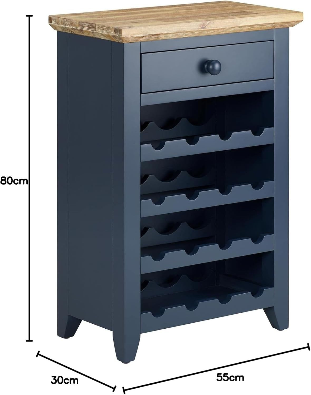 Luxury Wine Rack Side Table with Drawer | Holds 16 Bottles | Solid Wood Cabinet