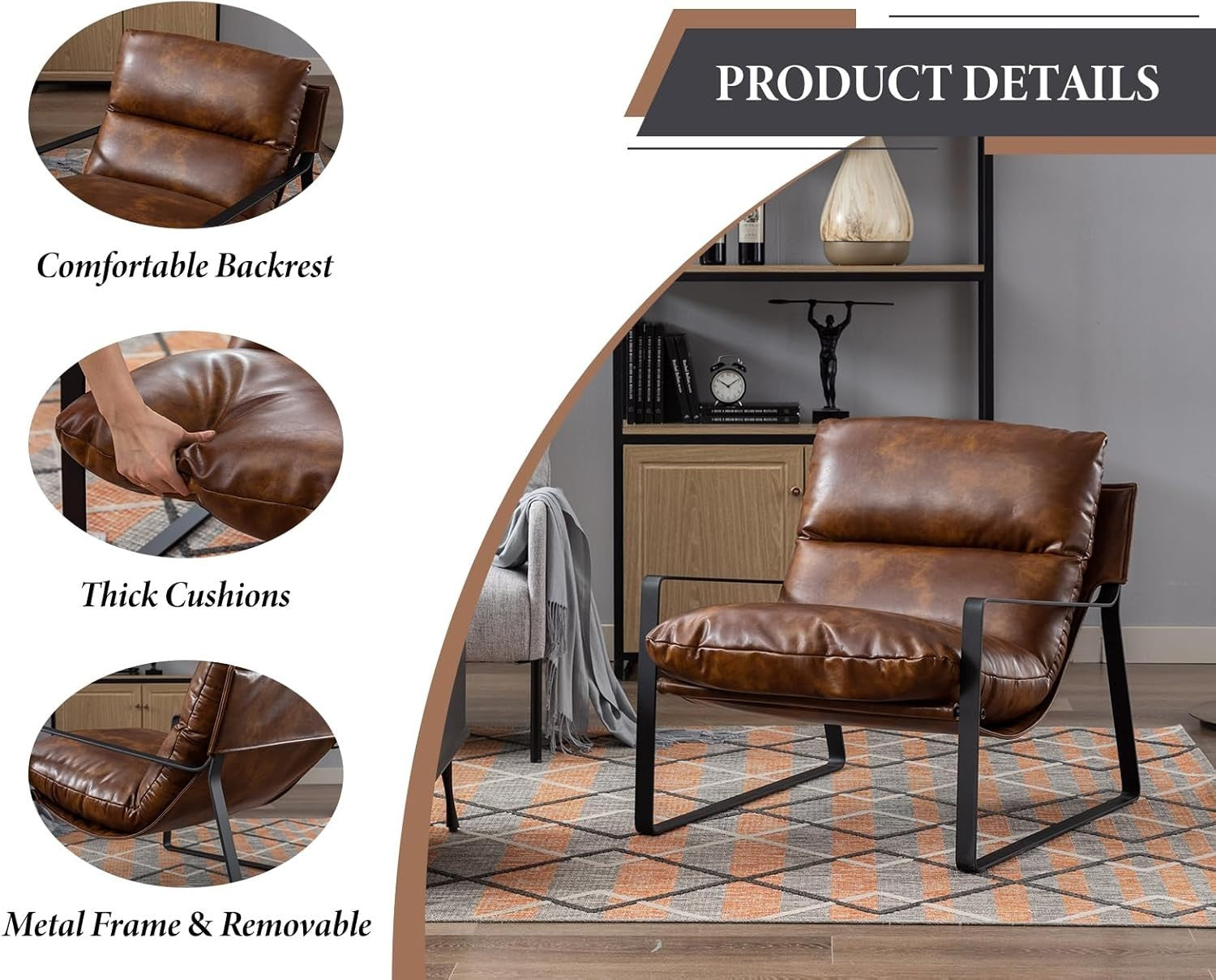 Modern PU Leather Armchair Tub Chair Metal Frame Lounge Reading Seat