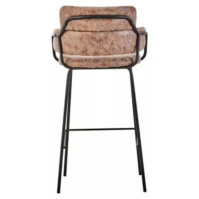 Brown Faux Leather Bar Stool Padded Seat with Arms & Metal Legs 96cm High