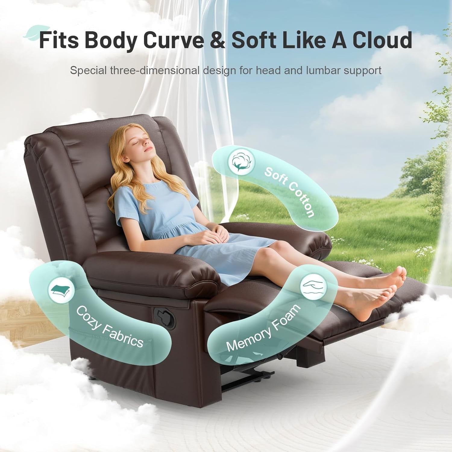 Recliner Armchair Massage Heat Padded Chair Adjustable Backrest Legrest Brown