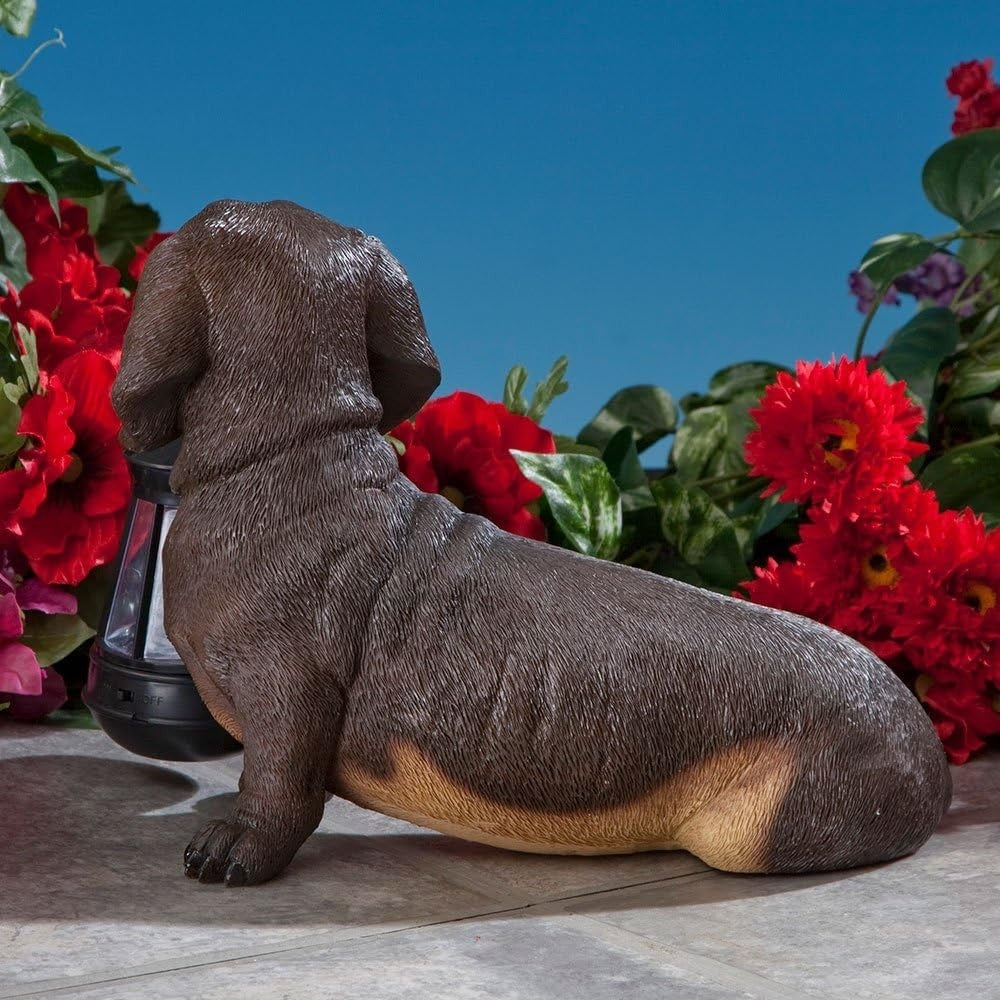 Dachshund Solar Lantern Statue Dog Garden Light Resin LED