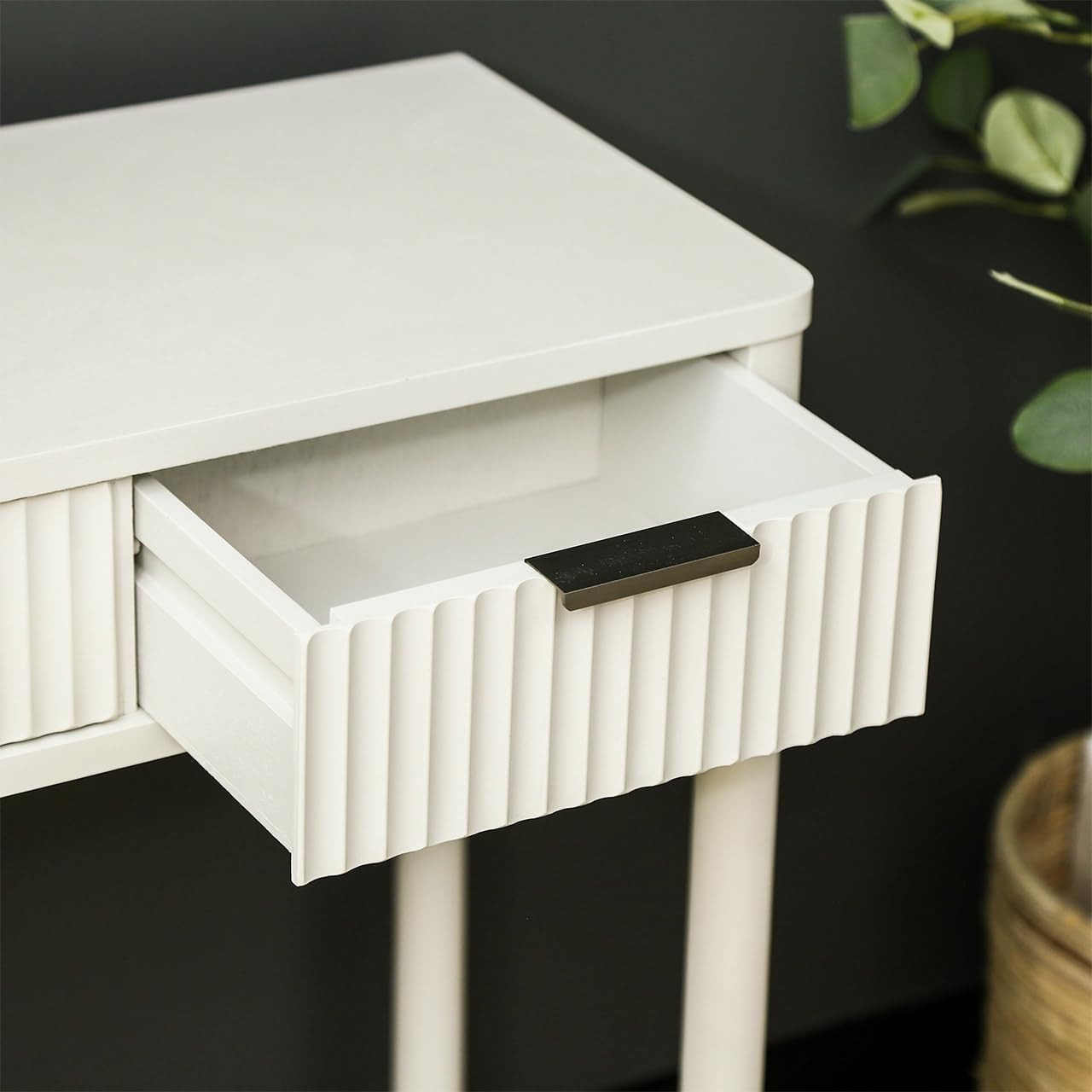 Slim White Console Table with 2 Drawers & Storage Shelf, 71H x 60W x 30D cm