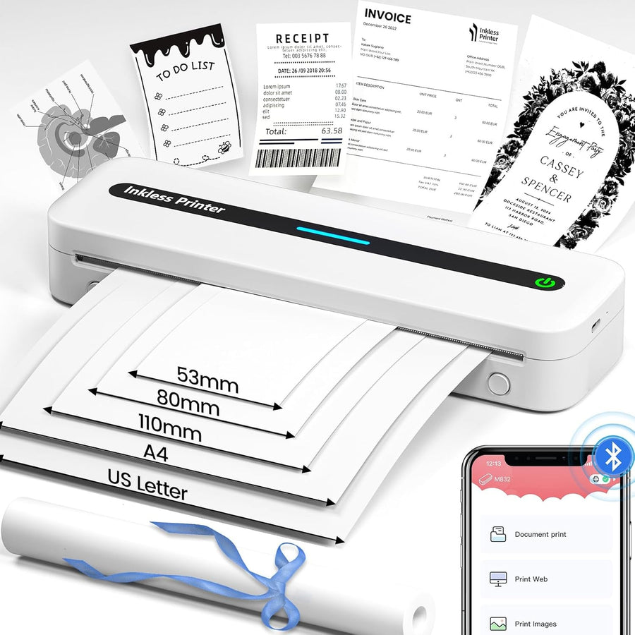 A4 Portable Thermal Printer 300DPI Bluetooth Inkless